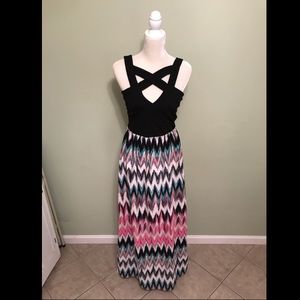 Multicolor Chevron Cutout Maxi Dress